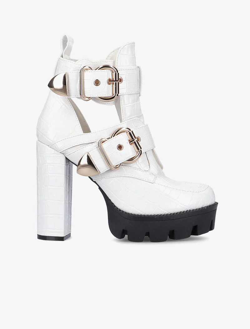Bottines effet croco à découpes - blanc
