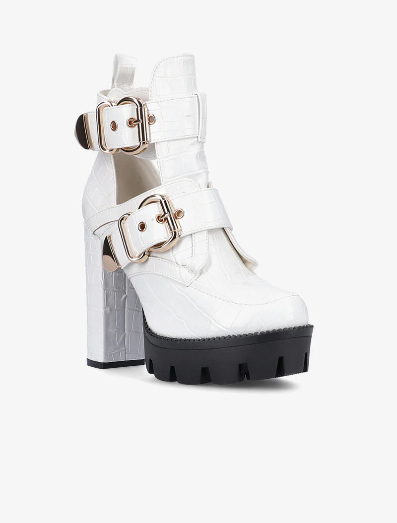 Bottines effet croco à découpes - blanc - Image 2