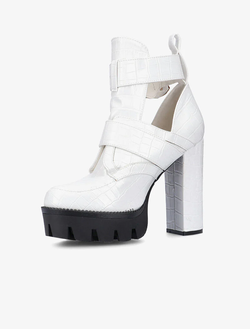 Bottines effet croco à découpes - blanc - Image 3
