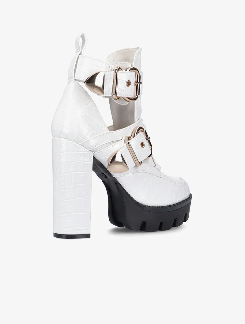 Bottines effet croco à découpes - blanc - Image 4