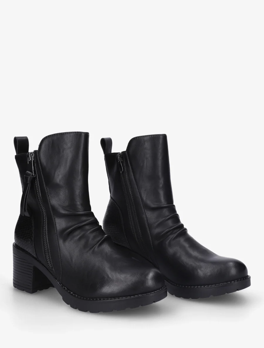 Bottines effet froissé et zip décoratif - Noir - Image 4
