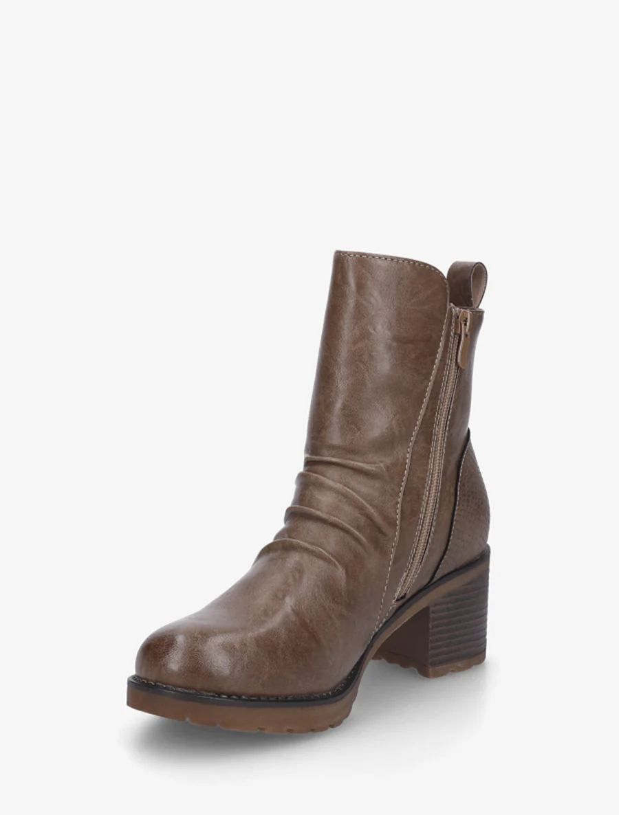 Bottines effet froissé et zip décoratif - Taupe foncé - Image 3
