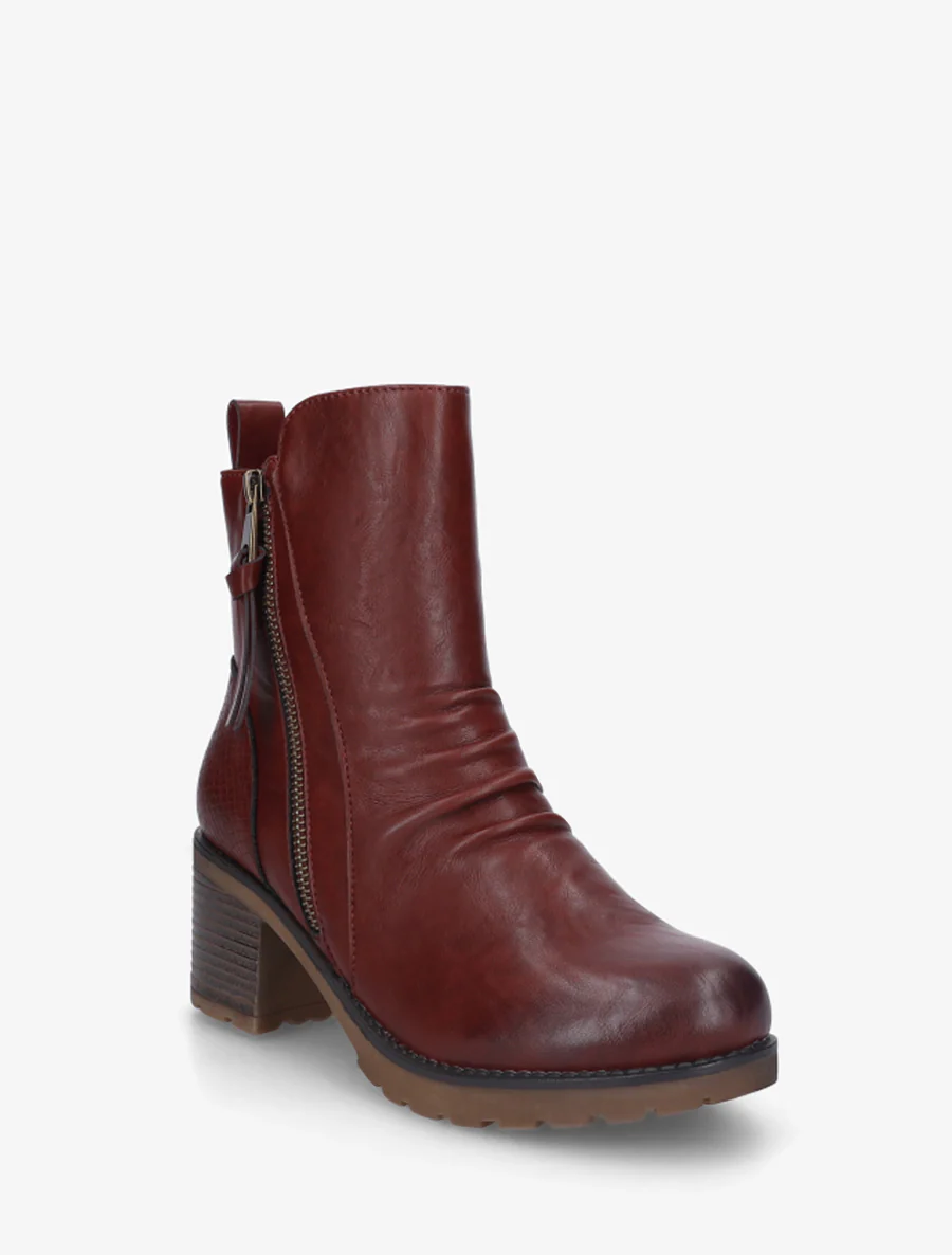 Bottines effet froissé et zip décoratif - Bordeaux - Image 2