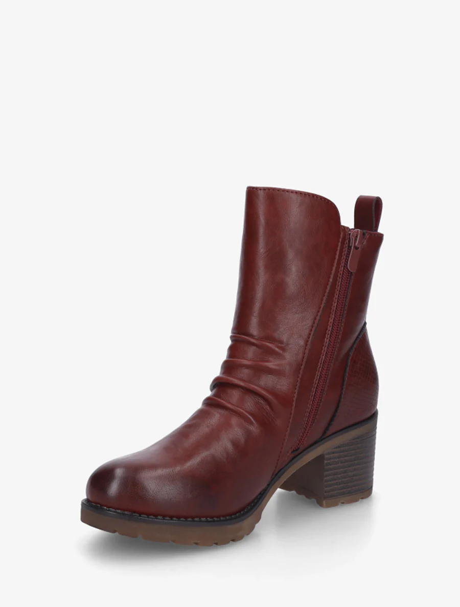 Bottines effet froissé et zip décoratif - Bordeaux - Image 3