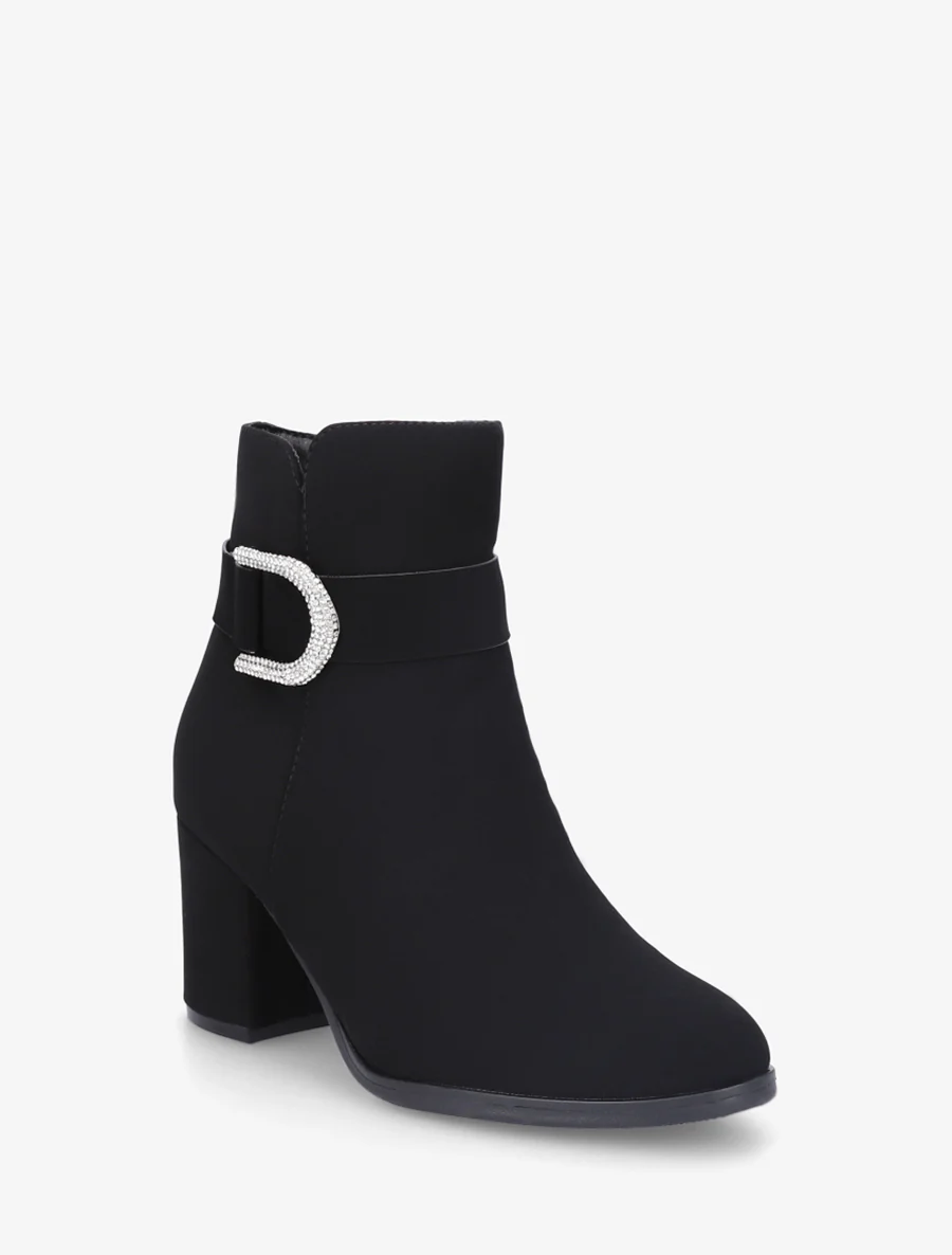 Bottines effet nubuck à empiècement bijou strassé - Noir - Image 2