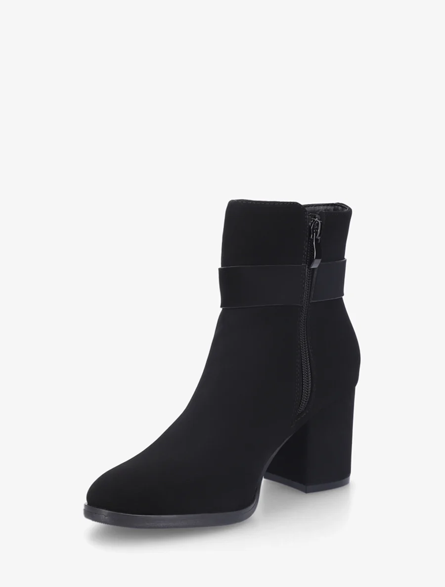 Bottines effet nubuck à empiècement bijou strassé - Noir - Image 3