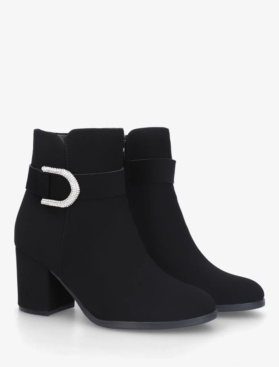 Bottines effet nubuck à empiècement bijou strassé - Noir - Image 4