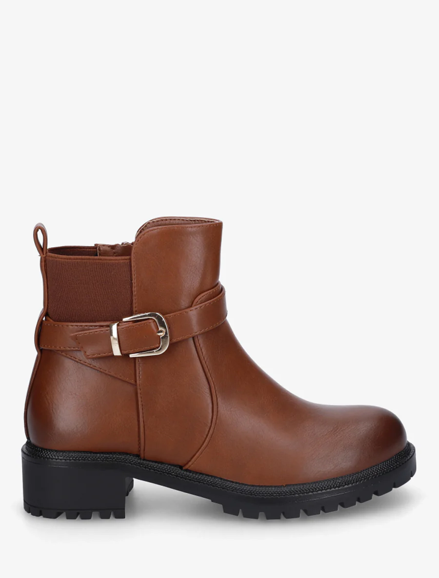Bottines élastiquées à boucle et semelle crantée - Camel