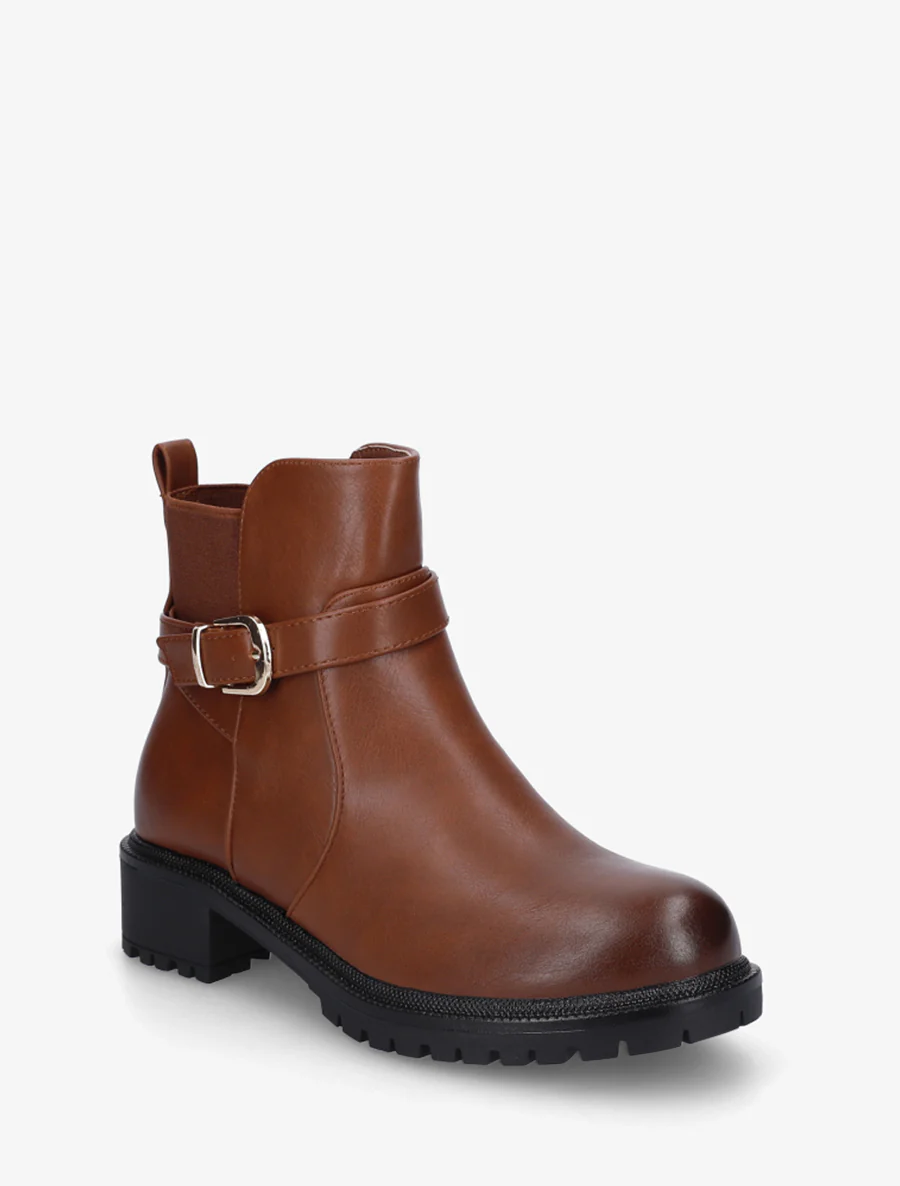 Bottines élastiquées à boucle et semelle crantée - Camel - Image 2