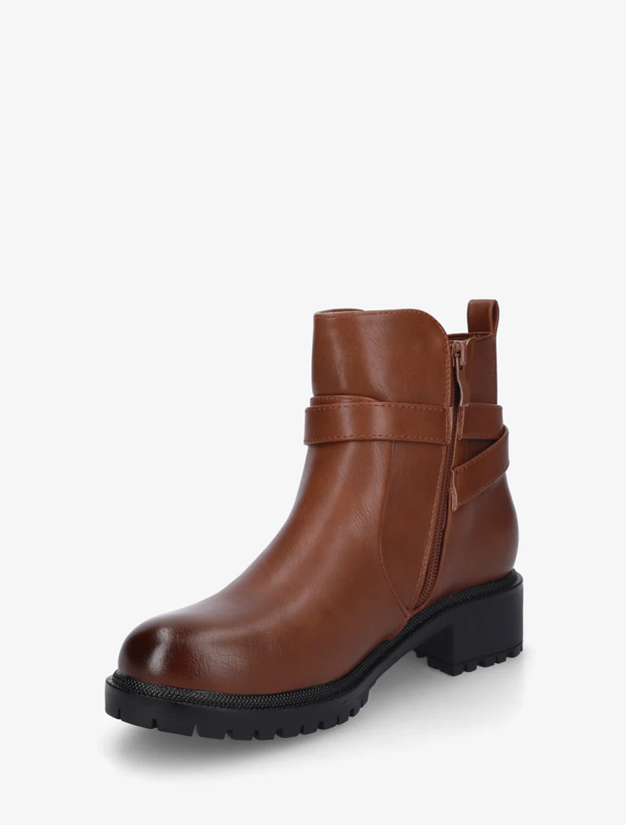 Bottines élastiquées à boucle et semelle crantée - Camel - Image 3