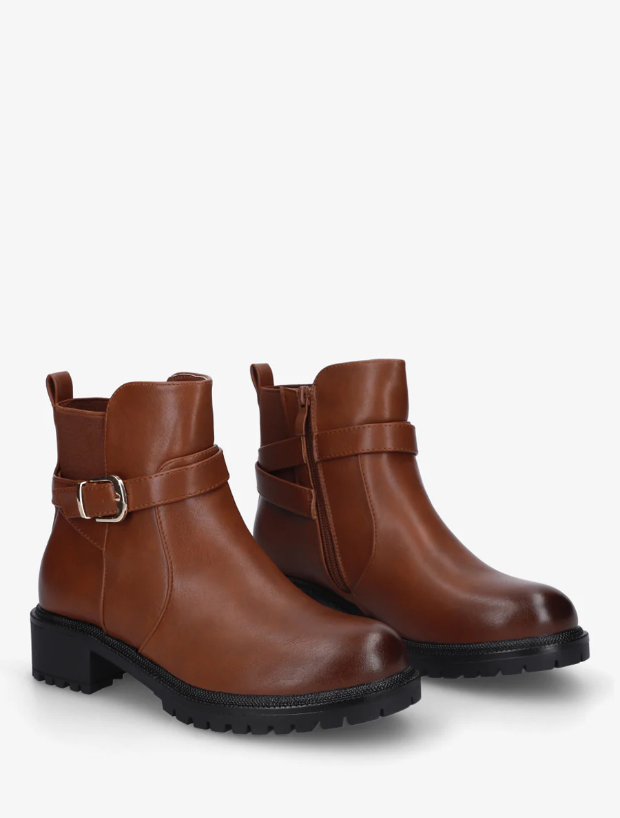 Bottines élastiquées à boucle et semelle crantée - Camel - Image 4