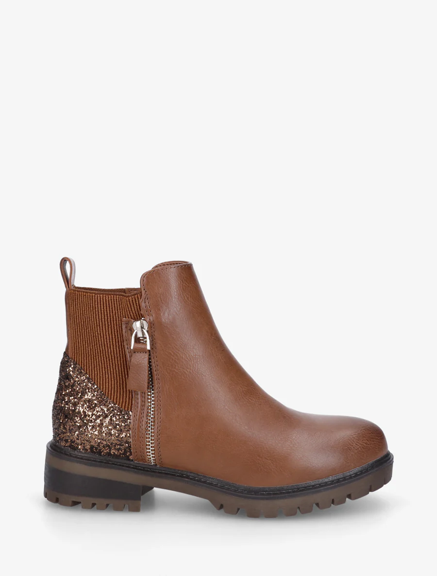 Bottines élastiquées à contrefort pailleté - Camel