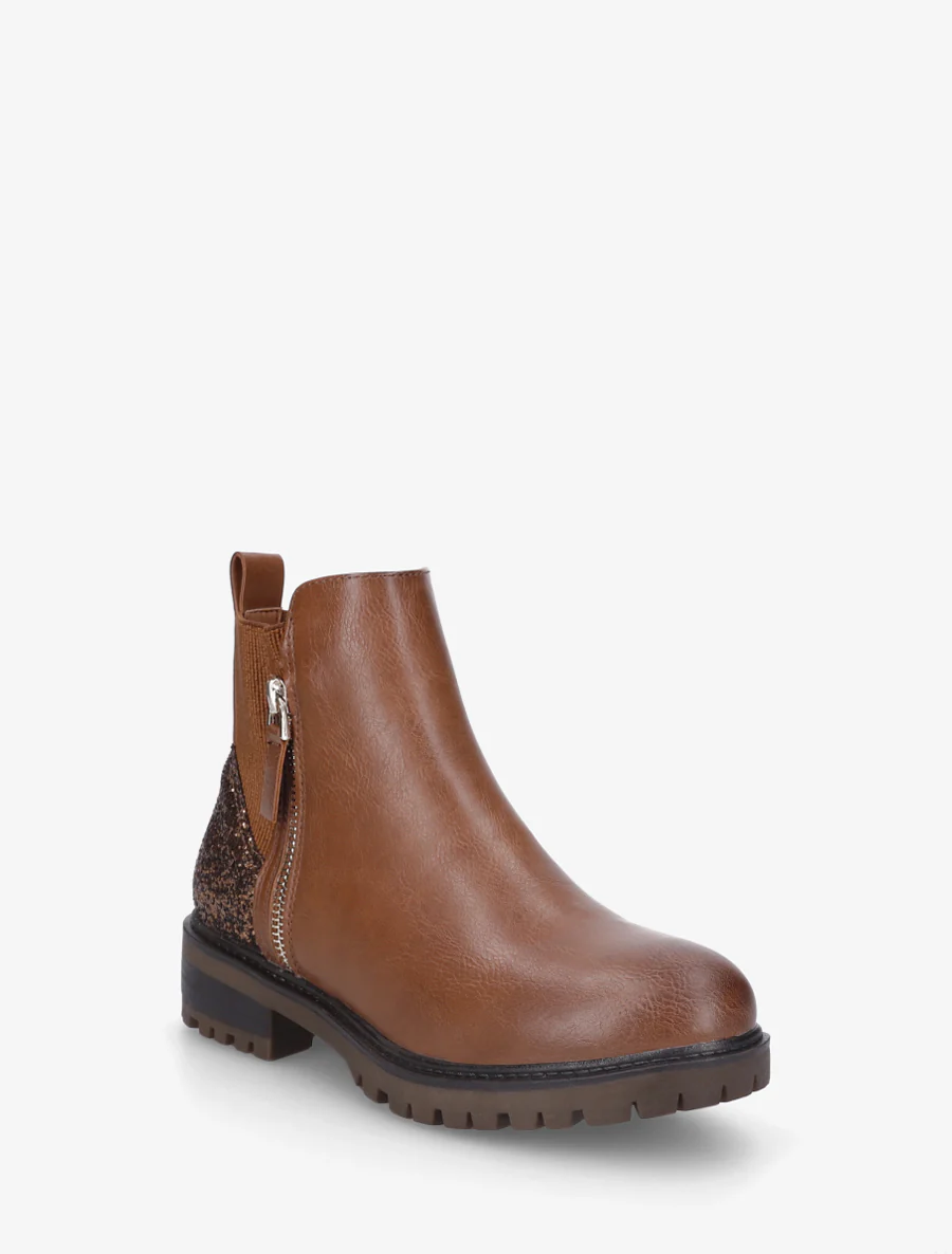 Bottines élastiquées à contrefort pailleté - Camel - Image 2