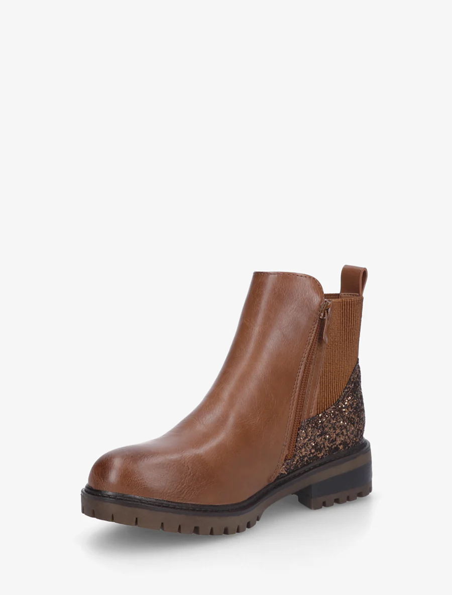 Bottines élastiquées à contrefort pailleté - Camel - Image 3