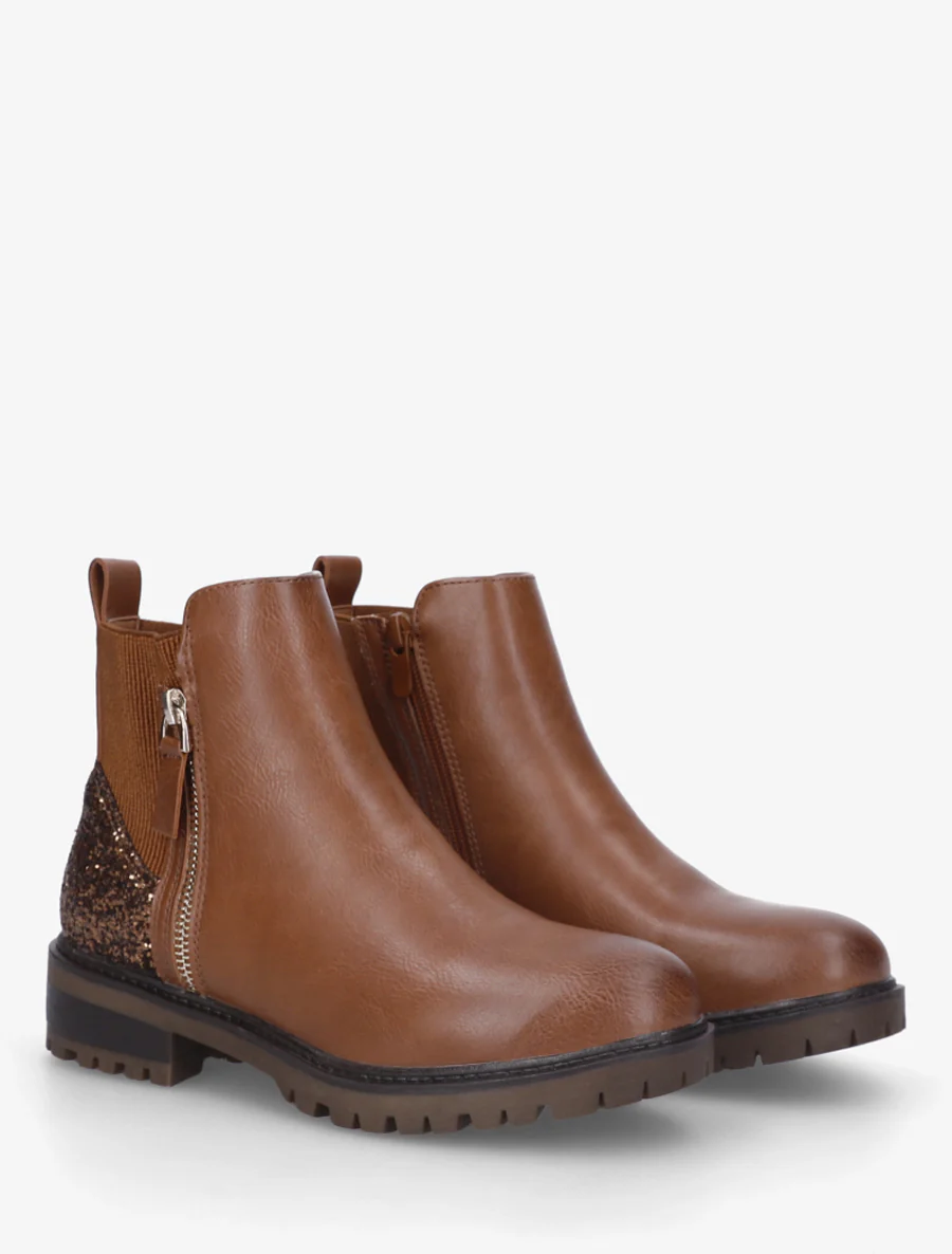 Bottines élastiquées à contrefort pailleté - Camel - Image 4