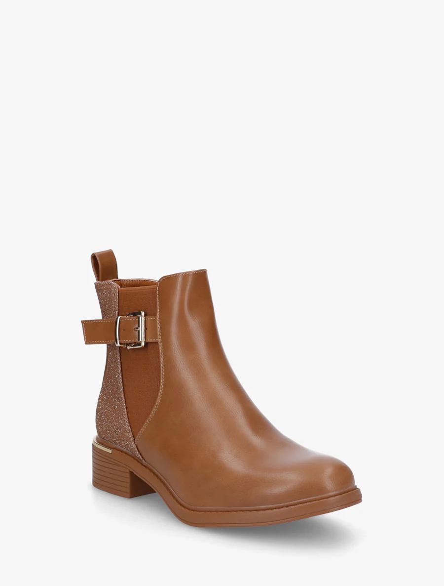 Bottines élastiquées à contrefort pailleté - Camel - Image 2