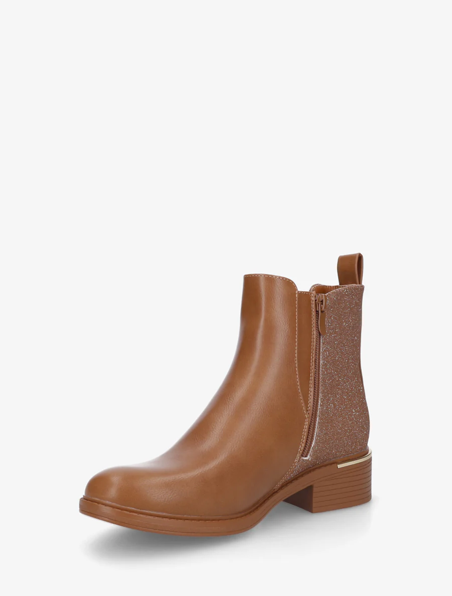 Bottines élastiquées à contrefort pailleté - Camel - Image 3