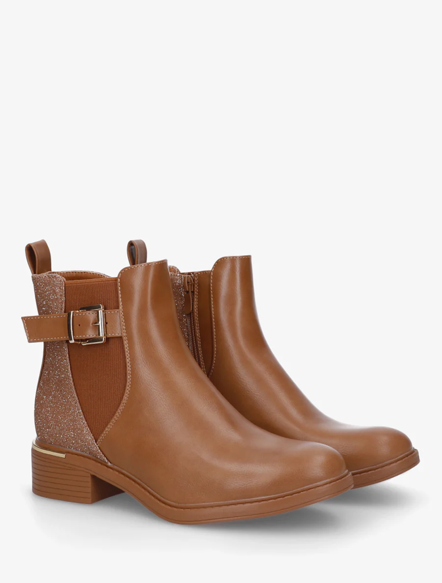 Bottines élastiquées à contrefort pailleté - Camel - Image 4