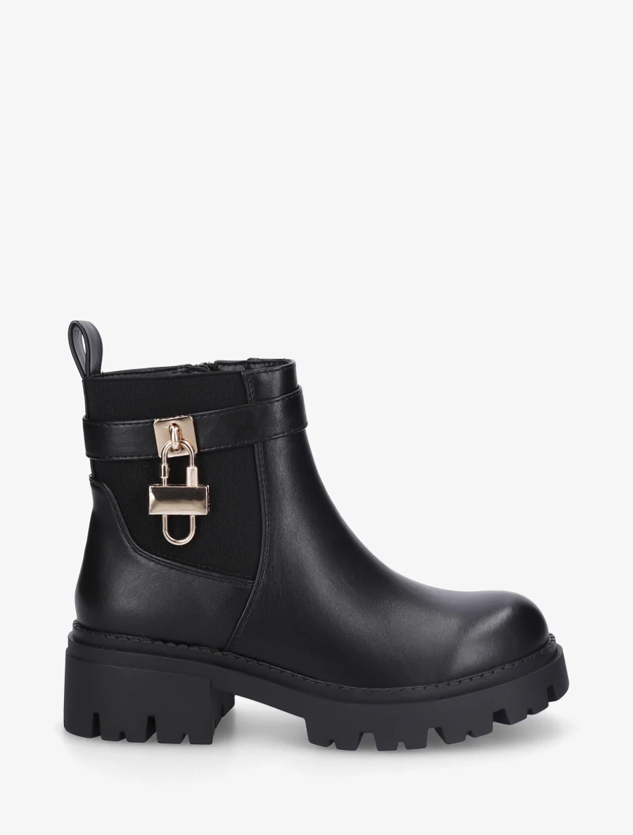 Bottines élastiquées à empiècement cadenas - Noir