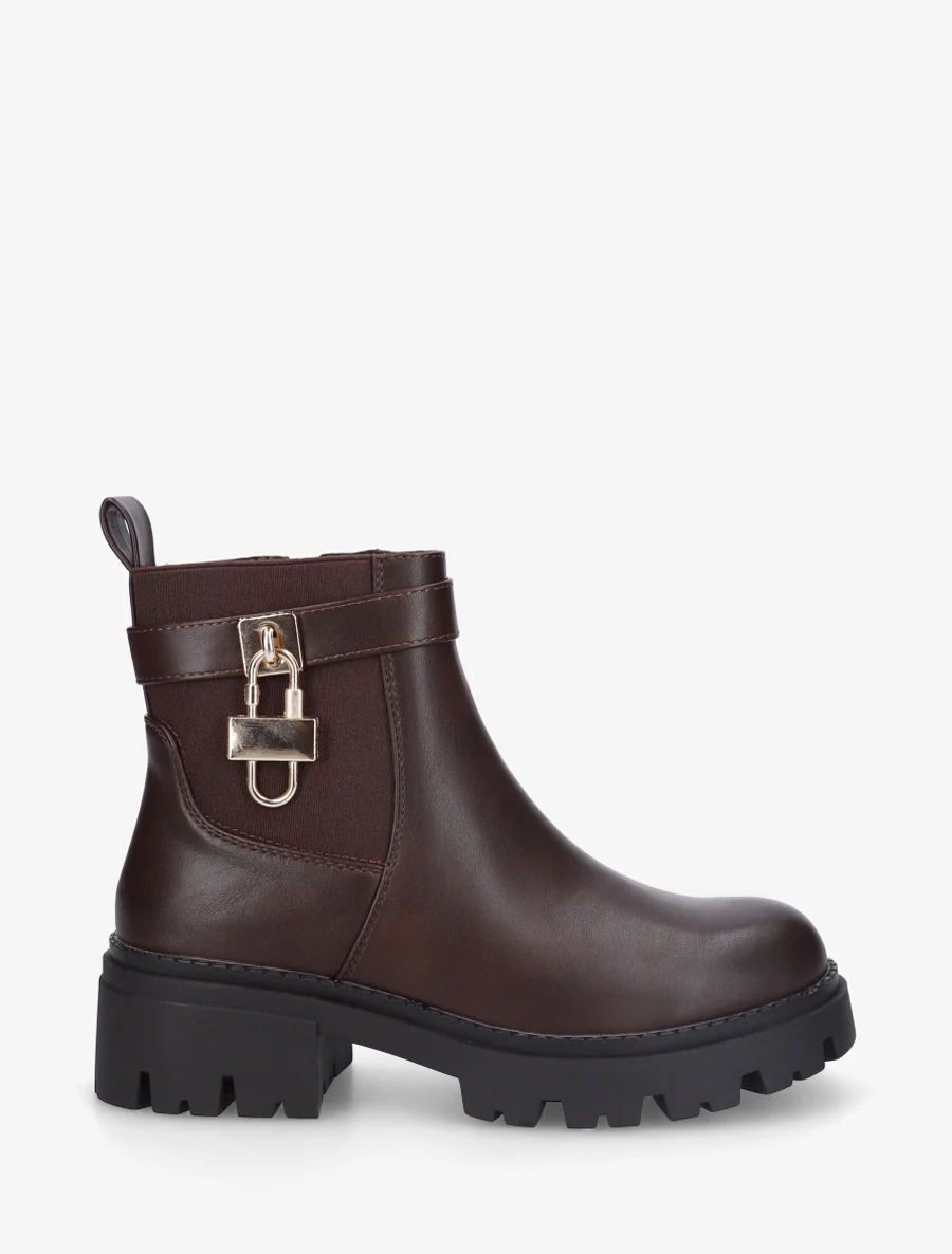 Bottines élastiquées à empiècement cadenas - Marron