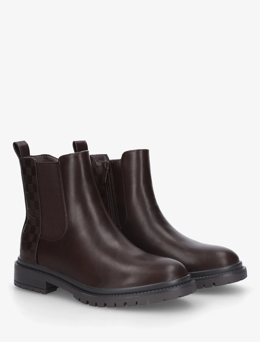 Bottines élastiquées à motif damier - Marron - Image 4