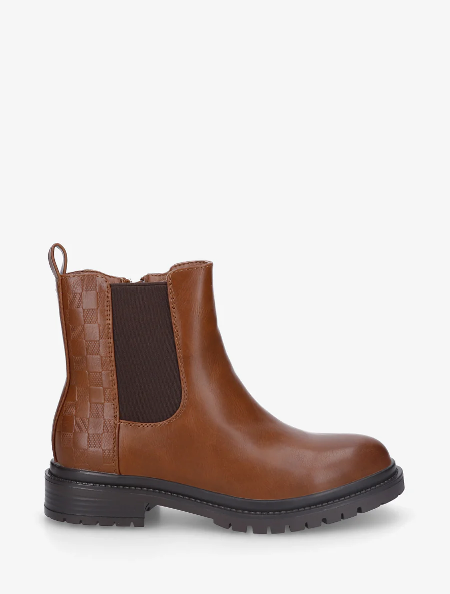 Bottines élastiquées à motif damier - Camel