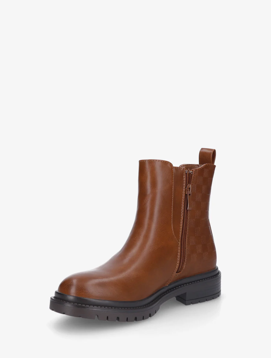 Bottines élastiquées à motif damier - Camel - Image 3