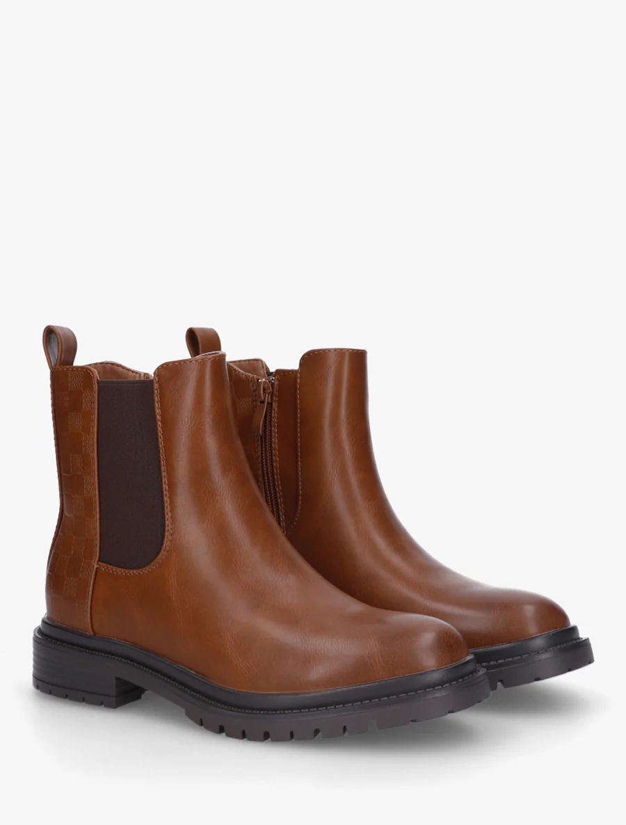 Bottines élastiquées à motif damier - Camel - Image 4