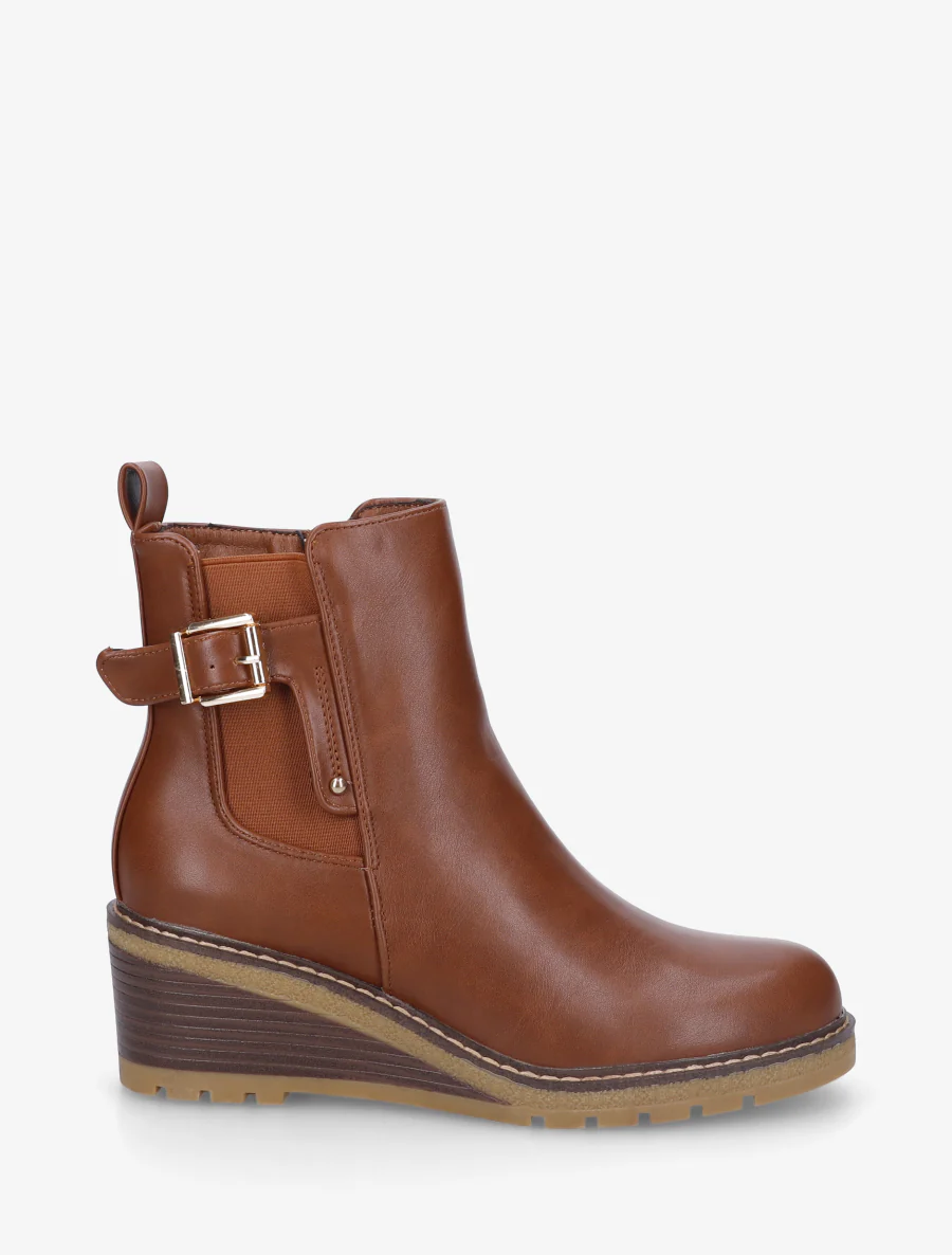 Bottines élastiquées à talon compensé - Camel