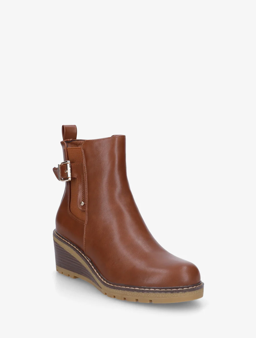 Bottines élastiquées à talon compensé - Camel - Image 2