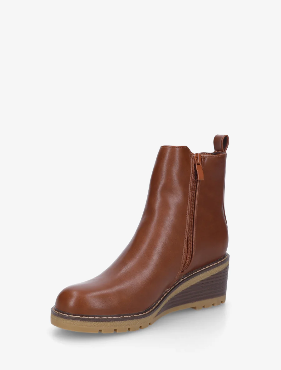 Bottines élastiquées à talon compensé - Camel - Image 3