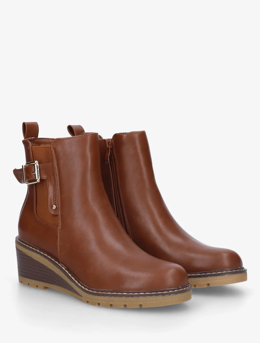 Bottines élastiquées à talon compensé - Camel - Image 4