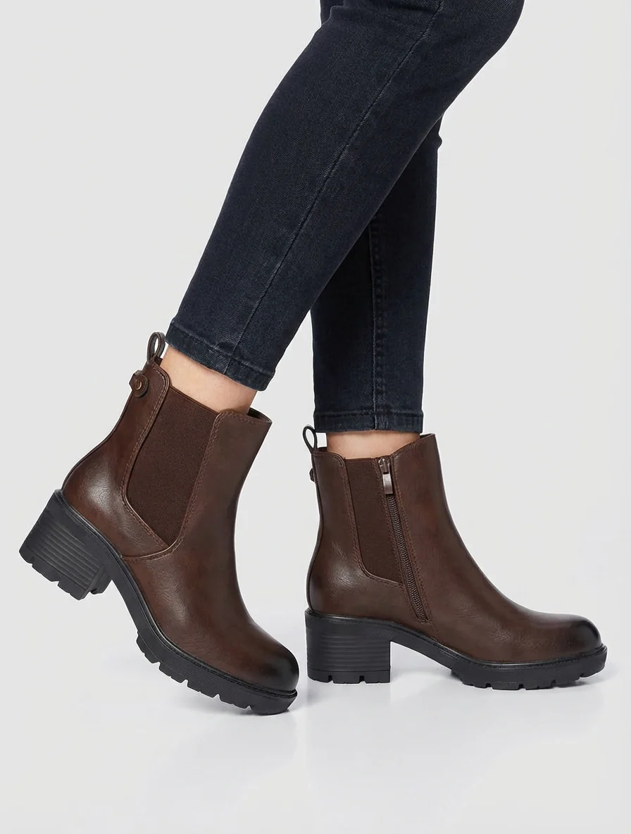 Bottines élastiquées en simili - Marron - Image 5
