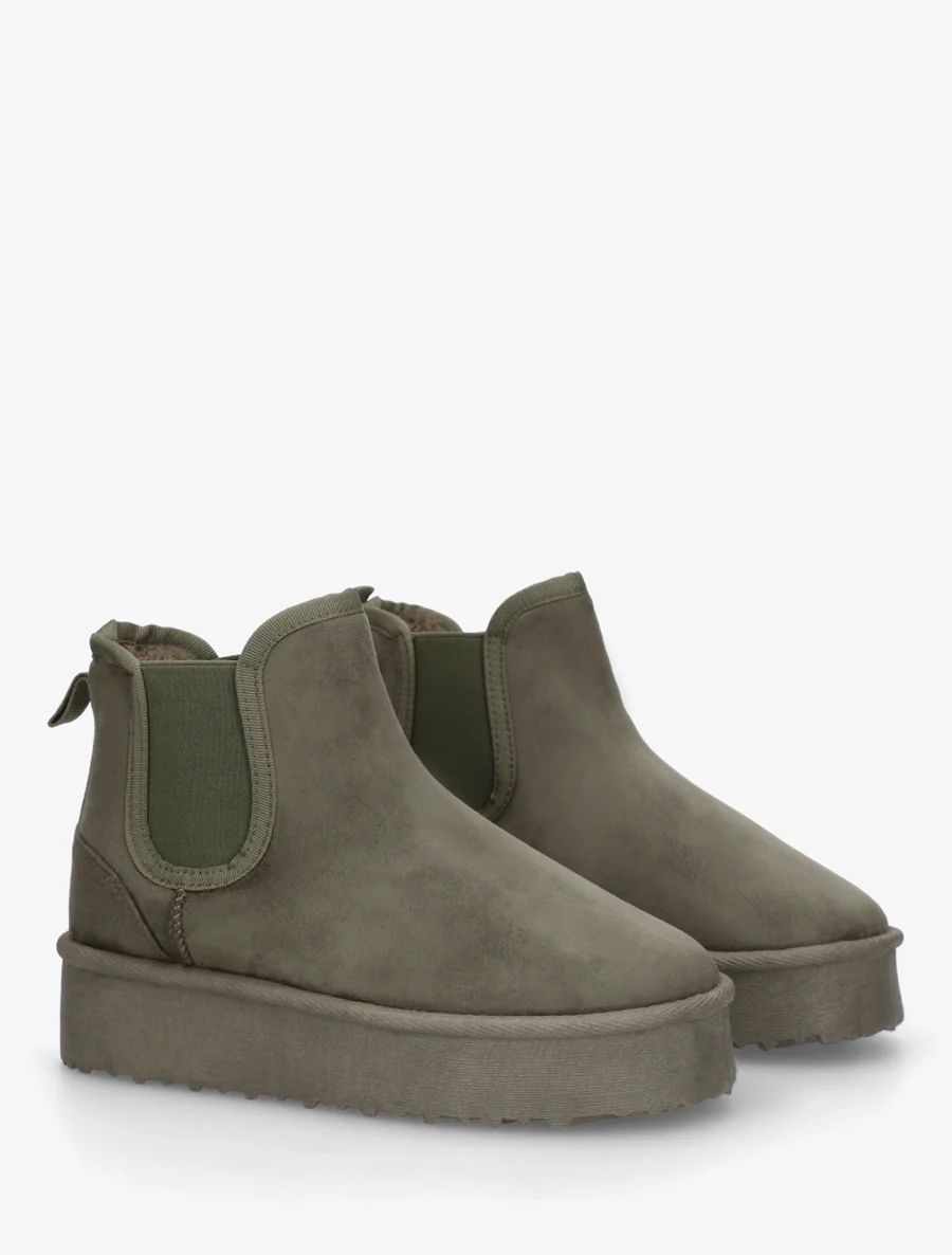 Bottines élastiquées en suédine - Kaki - Image 4