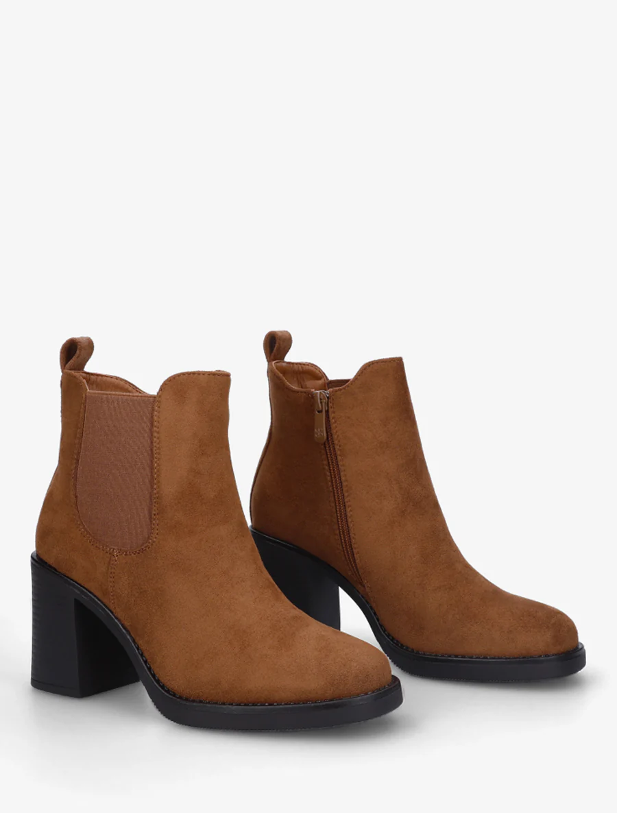 Bottines élastiquées en suédine - Camel - Image 4