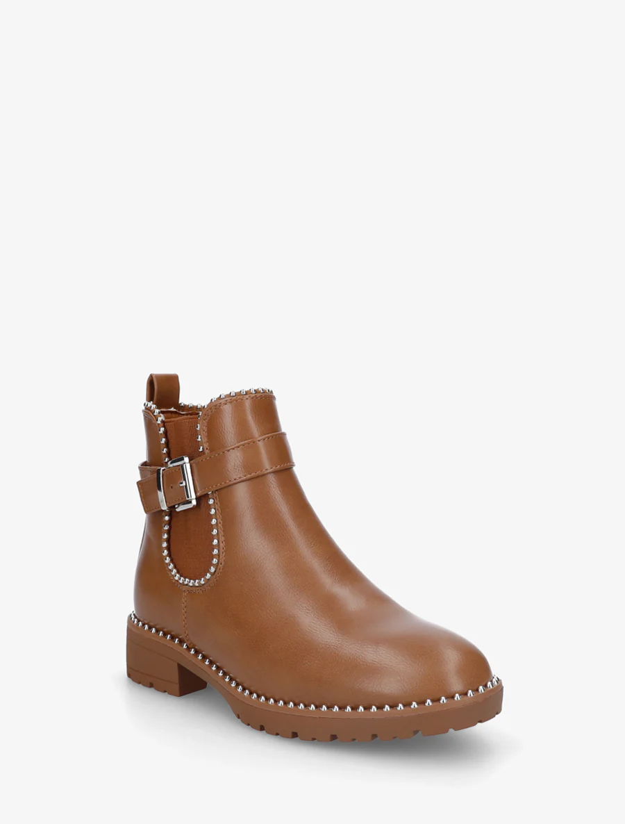 Bottines élastiquées et cloutées en simili - Camel - Image 2
