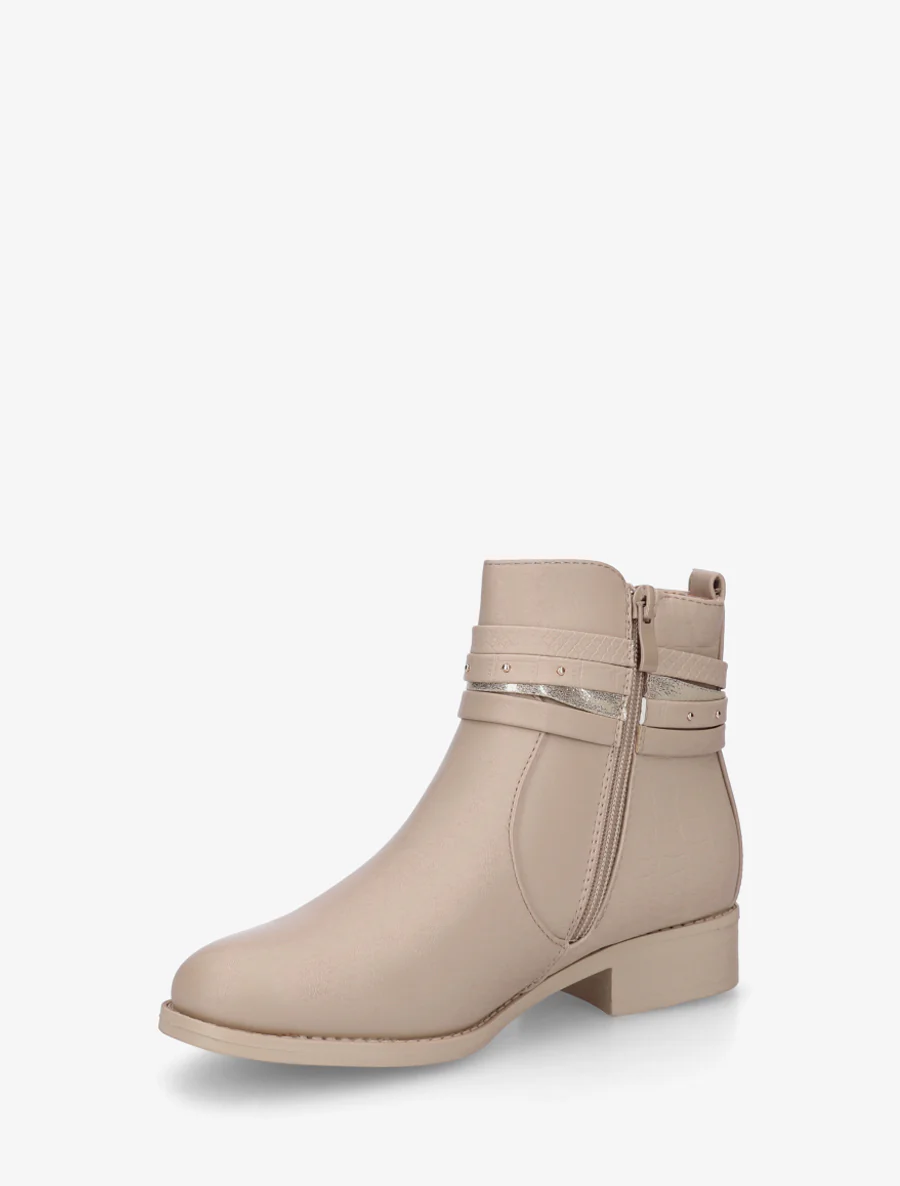 Bottines en simili à 4 brides - Taupe - Image 3