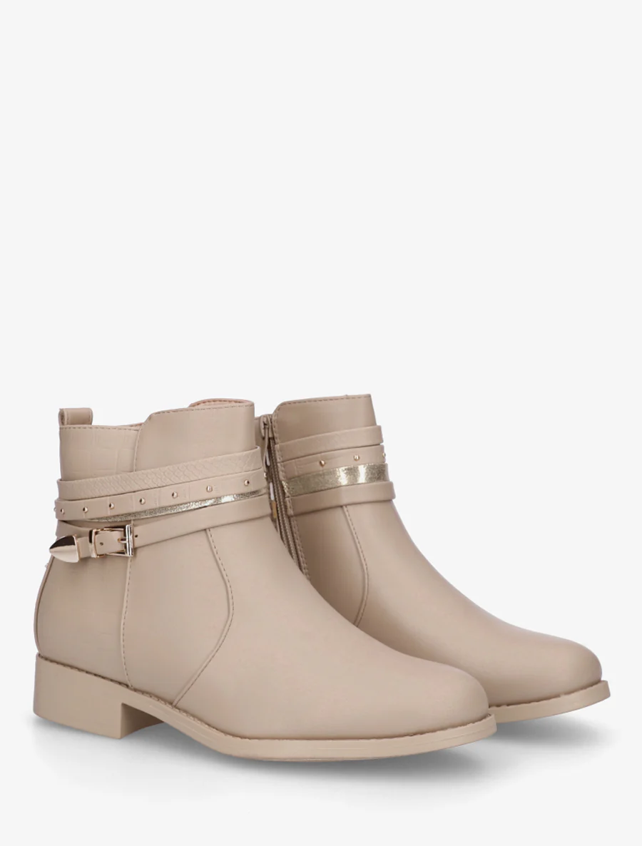 Bottines en simili à 4 brides - Taupe - Image 4
