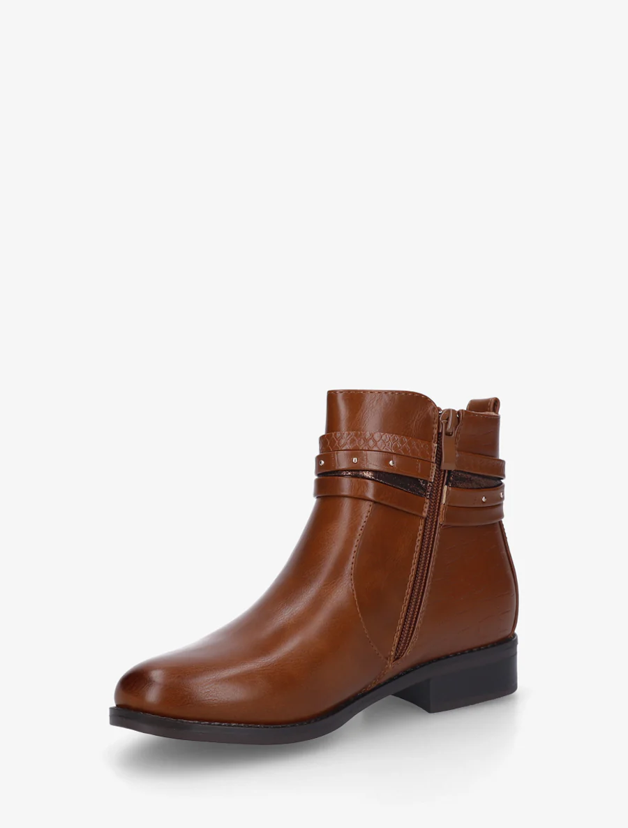 Bottines en simili à 4 brides - Camel - Image 3