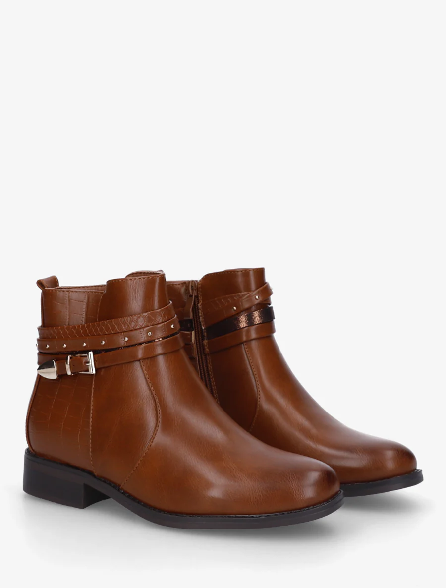Bottines en simili à 4 brides - Camel - Image 4