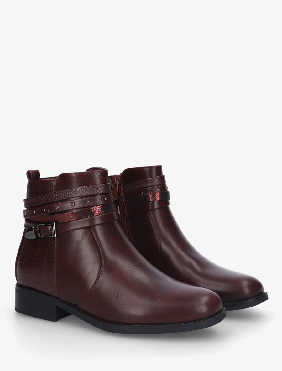 Bottines en simili à 4 brides - Lie de vin - Image 4