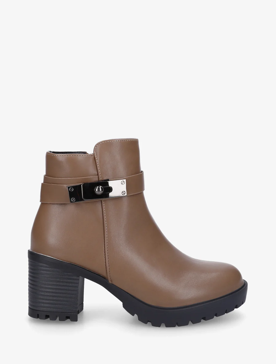 Bottines en simili à boucle décorative - Taupe