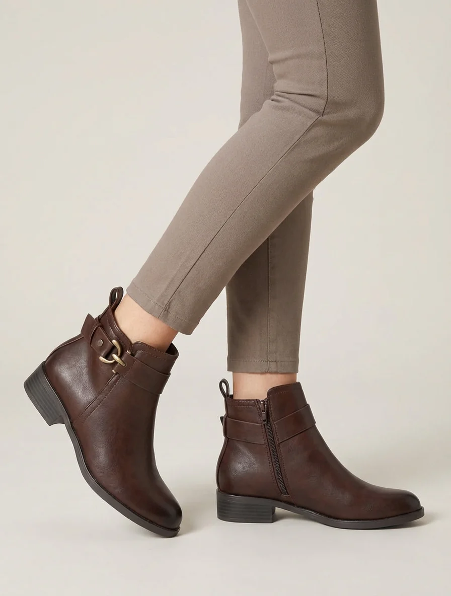 Bottines en simili à boucle décorative - Marron - Image 5