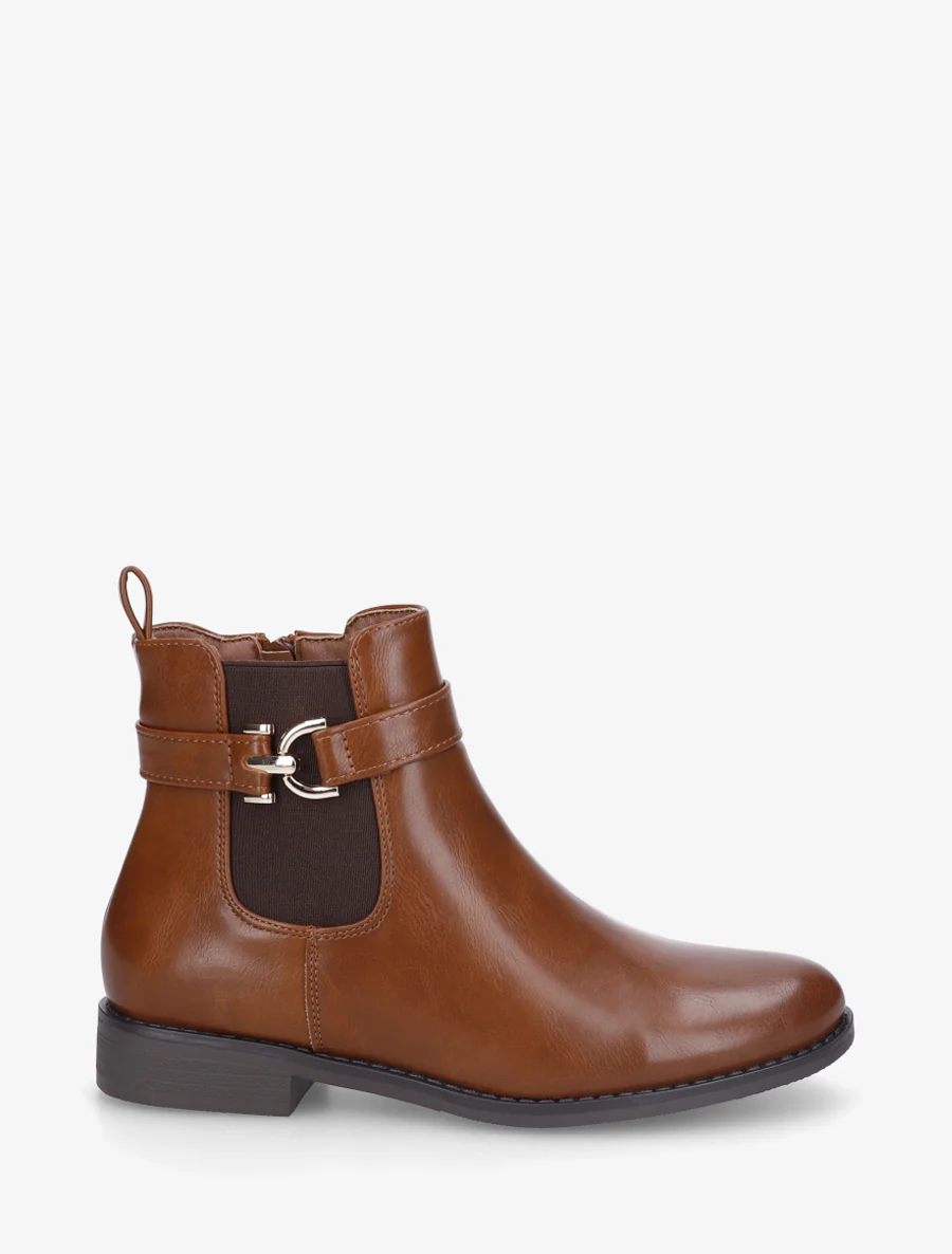 Bottines en simili à cheville élastiquée - Camel