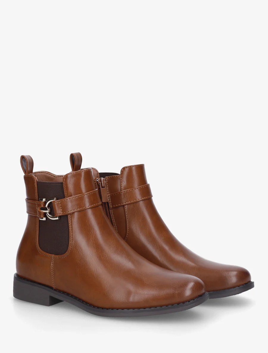 Bottines en simili à cheville élastiquée - Camel - Image 4