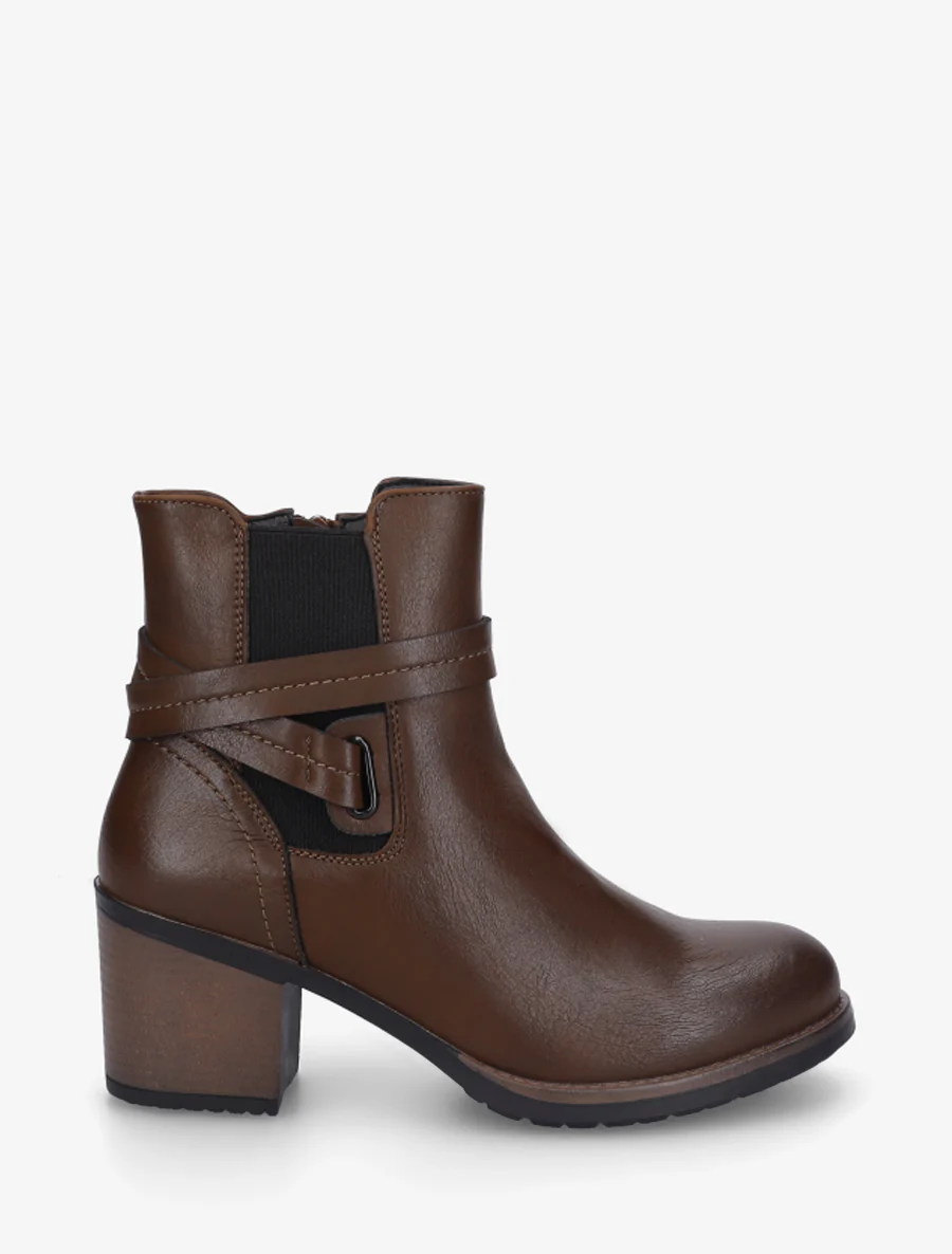 Bottines en simili à cheville élastiquée - Marron
