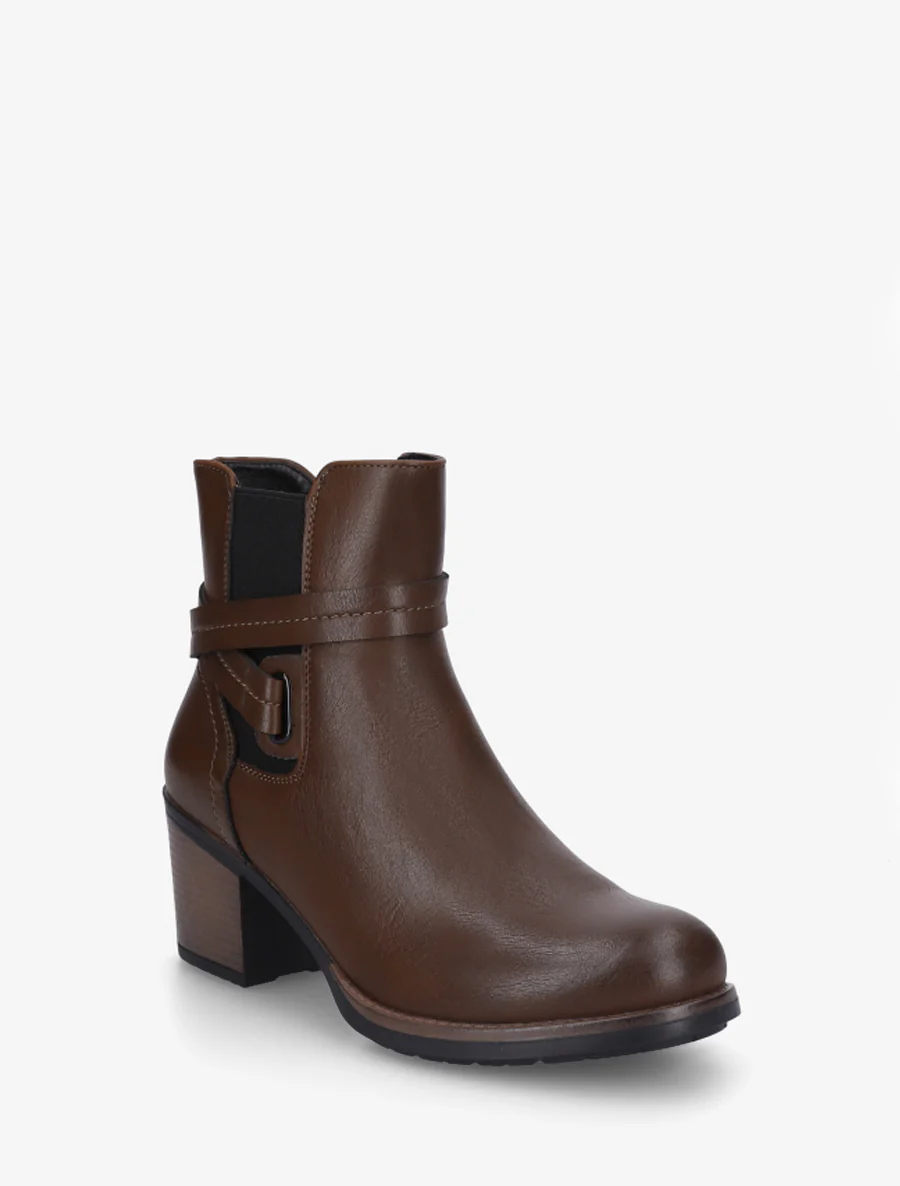 Bottines en simili à cheville élastiquée - Marron - Image 2