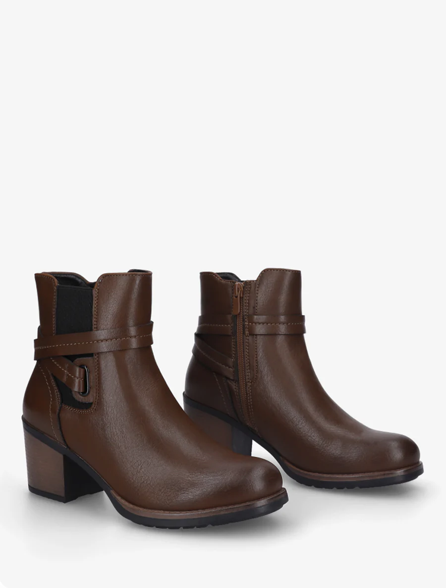 Bottines en simili à cheville élastiquée - Marron - Image 4