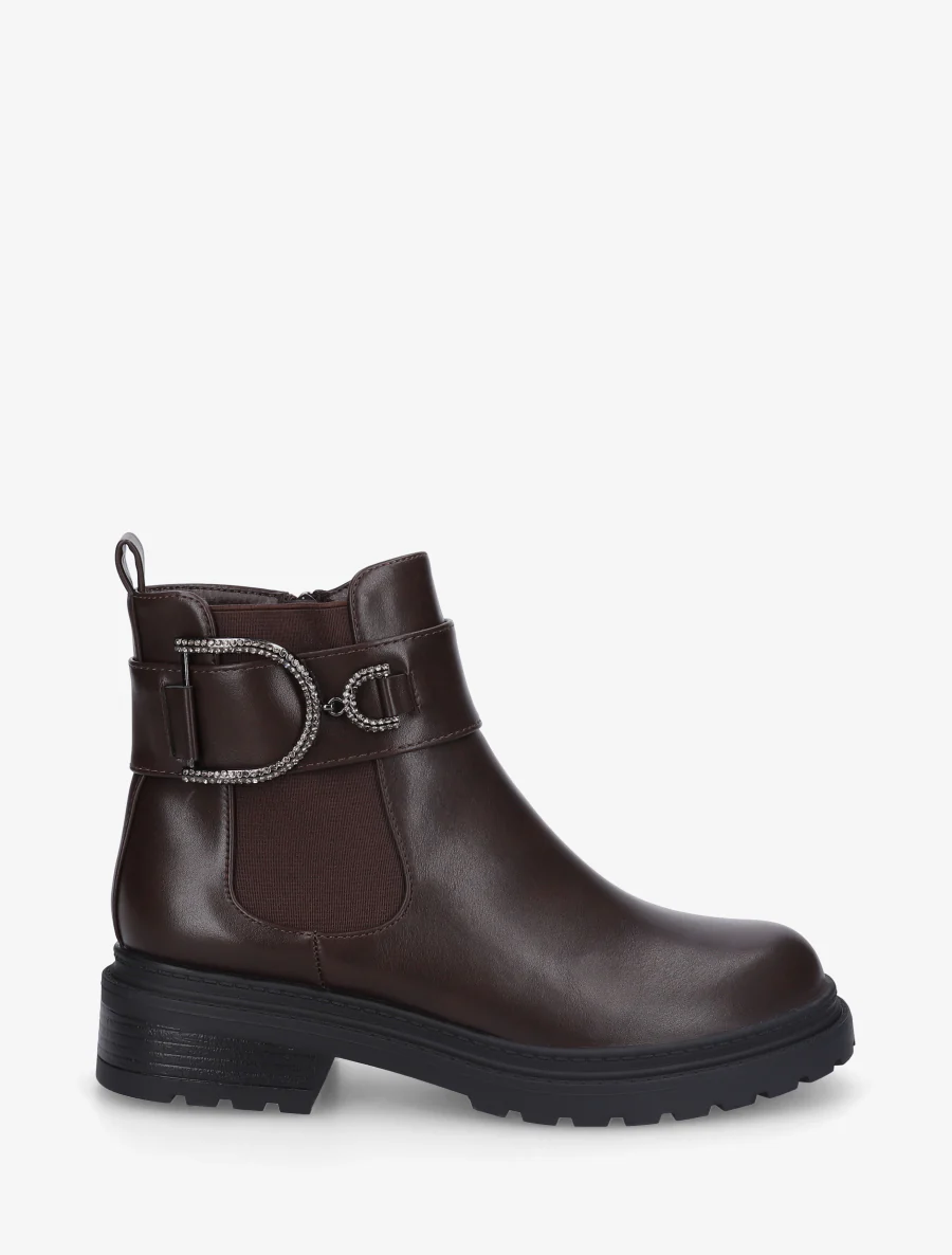 Bottines en simili à cheville élastiquée - Marron