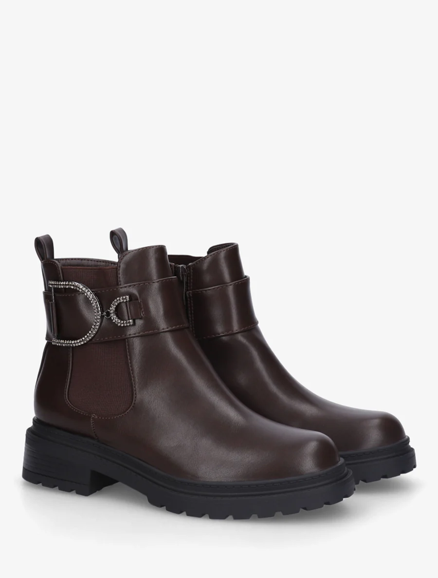 Bottines en simili à cheville élastiquée - Marron - Image 4